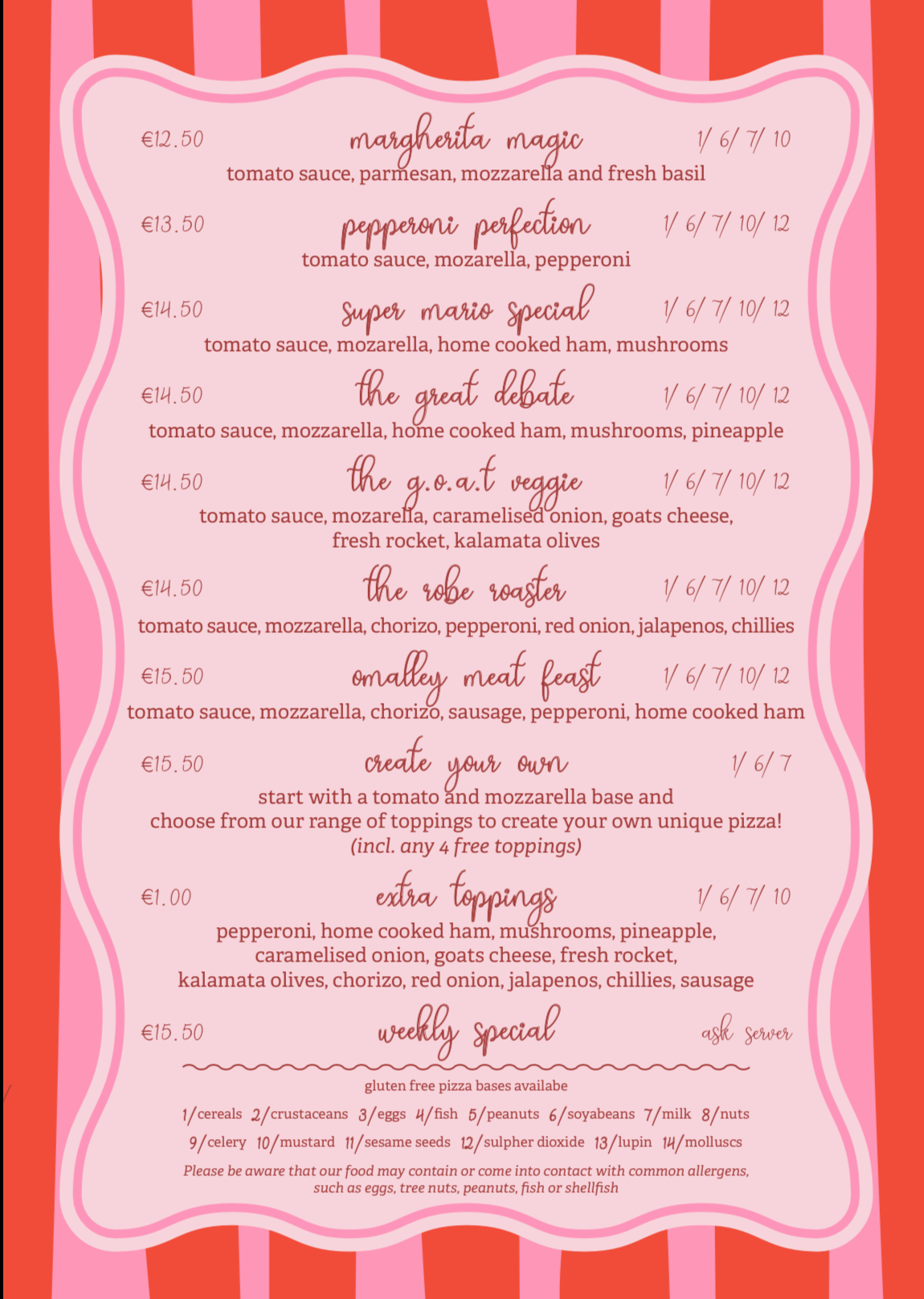 Pizza Menu